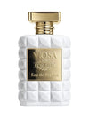 Viosa Eau de Parfum bottle with white diamond-patterned design and gold accents on a white background